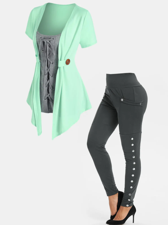 Lace Up Colorblock T-shirt and High Waisted Leggings Outfit