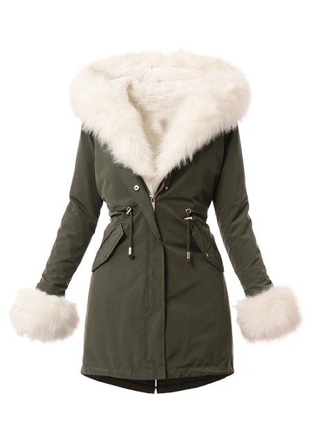 PARKA 2IN1 JACKET GREEN WITH WHITE FUR