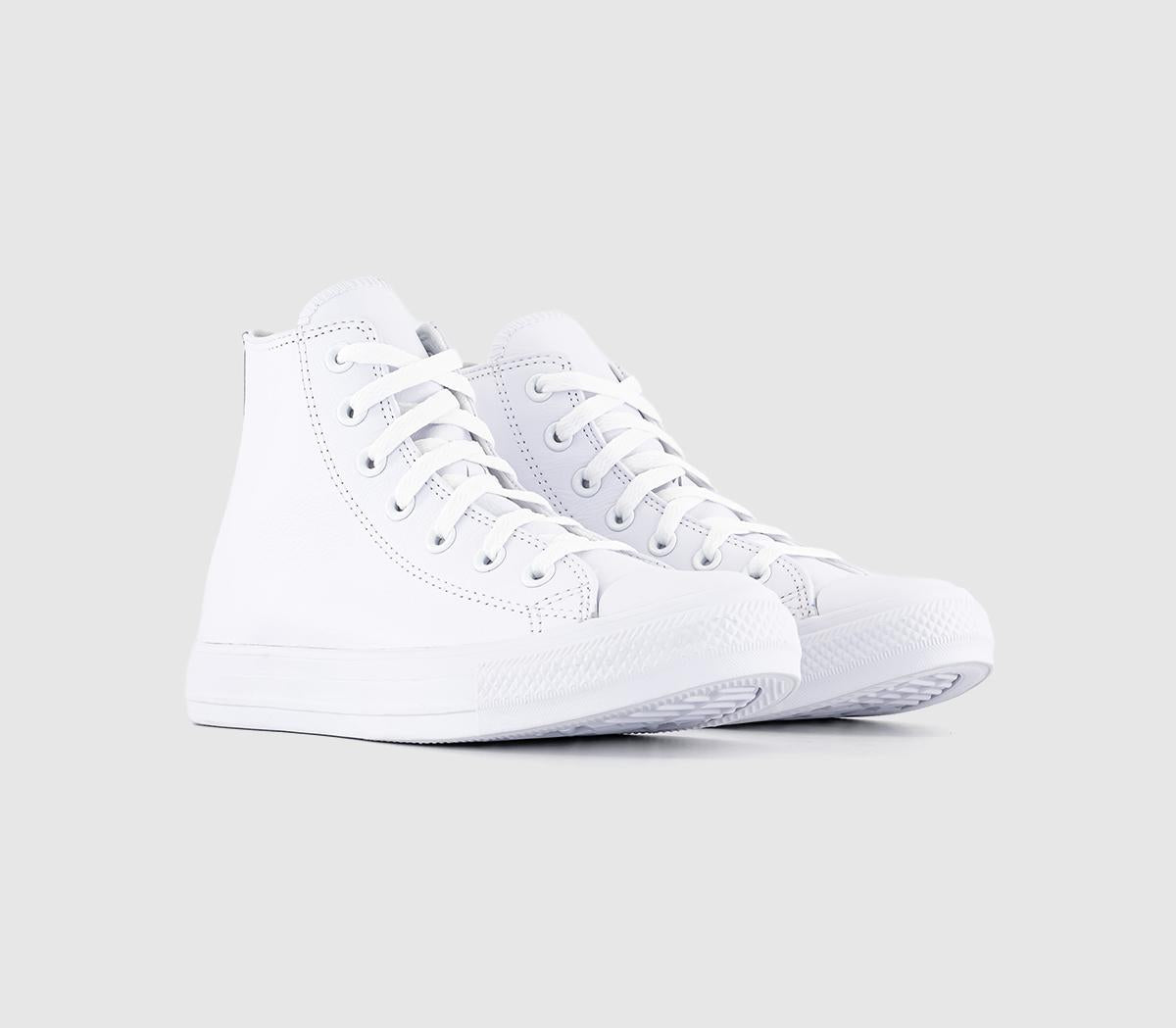 Womens Converse All Star Hi Leather White Mono Leather Trainers