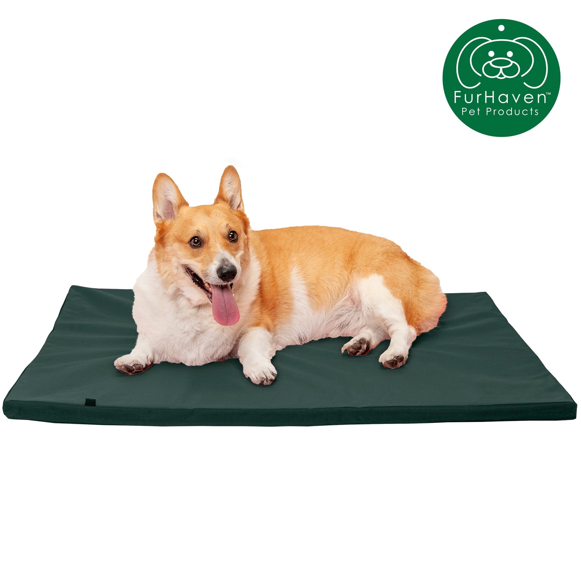 FurHaven Pet Kennel Pad | Reversible Two-Tone Water-Resistant Crate or Kennel Pad Pet Bed for Dogs and Cats， Green/Gray， Large