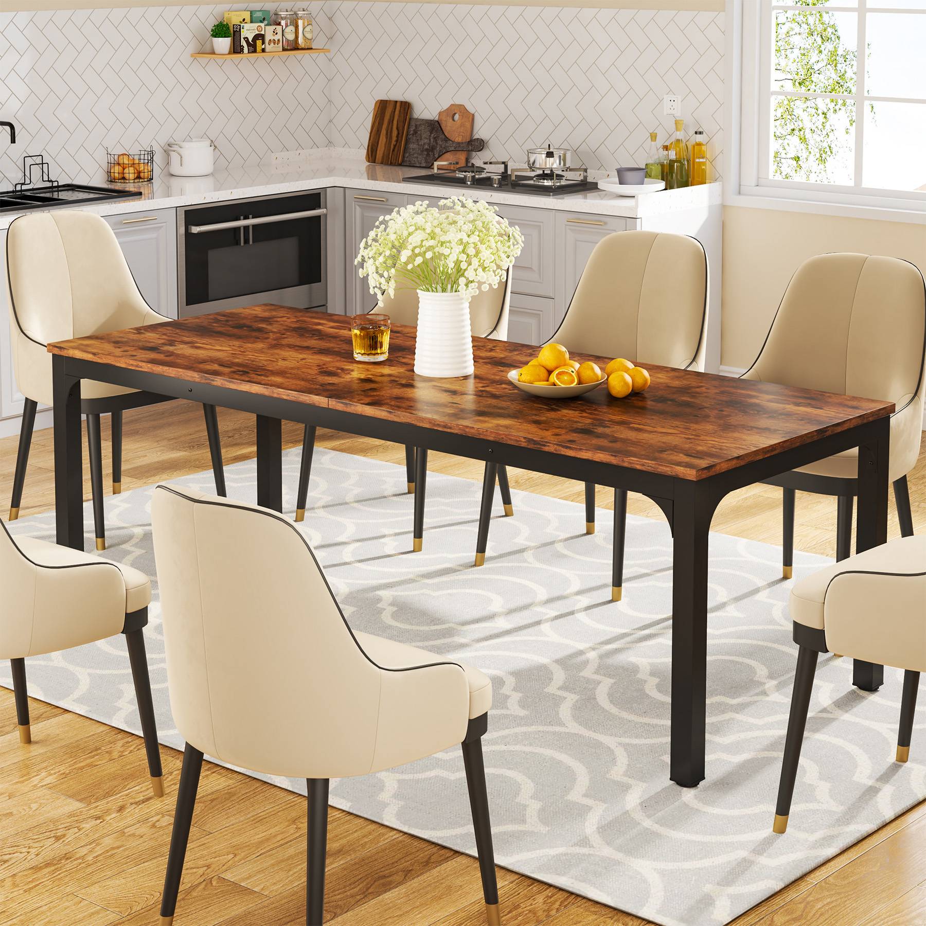 Rectangular Dining Table, 78 inch Long Kitchen Table for 6-8 People