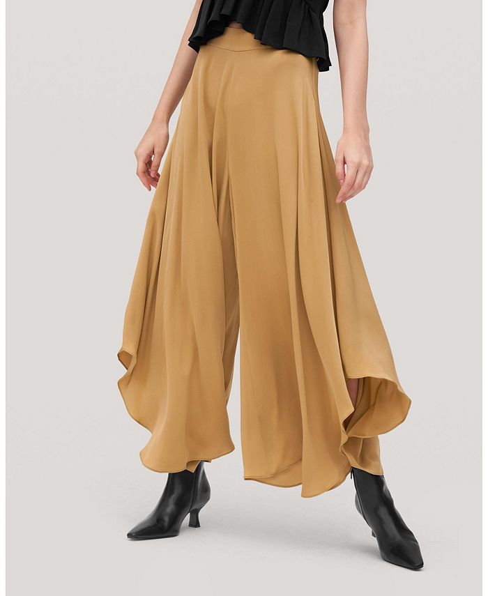 Wide-Legged Silk Pants for Women