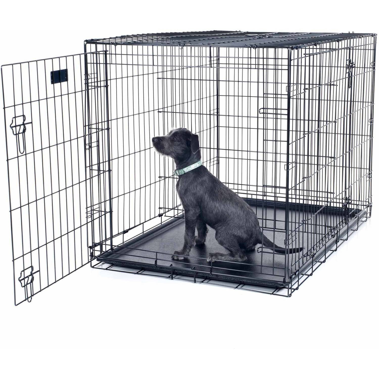 Petmaker Double Door Foldable Dog Crate， Black， Large， 42