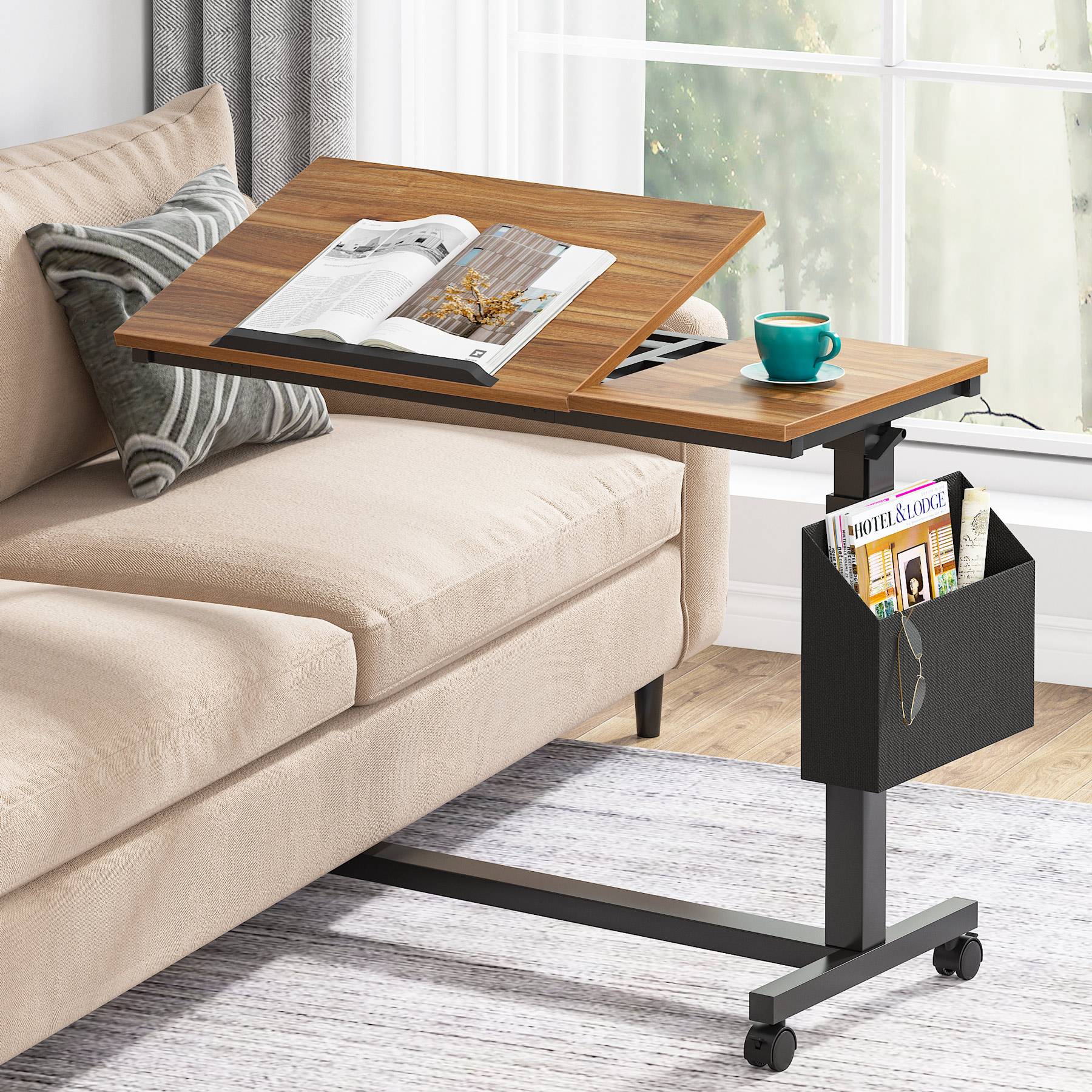 Mobile C Table, Height Adjustable End Table Sofa Snack Table