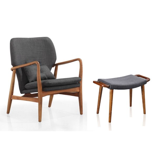 Bradley Accent Chair and Ottoman in Charcoal and Walnut