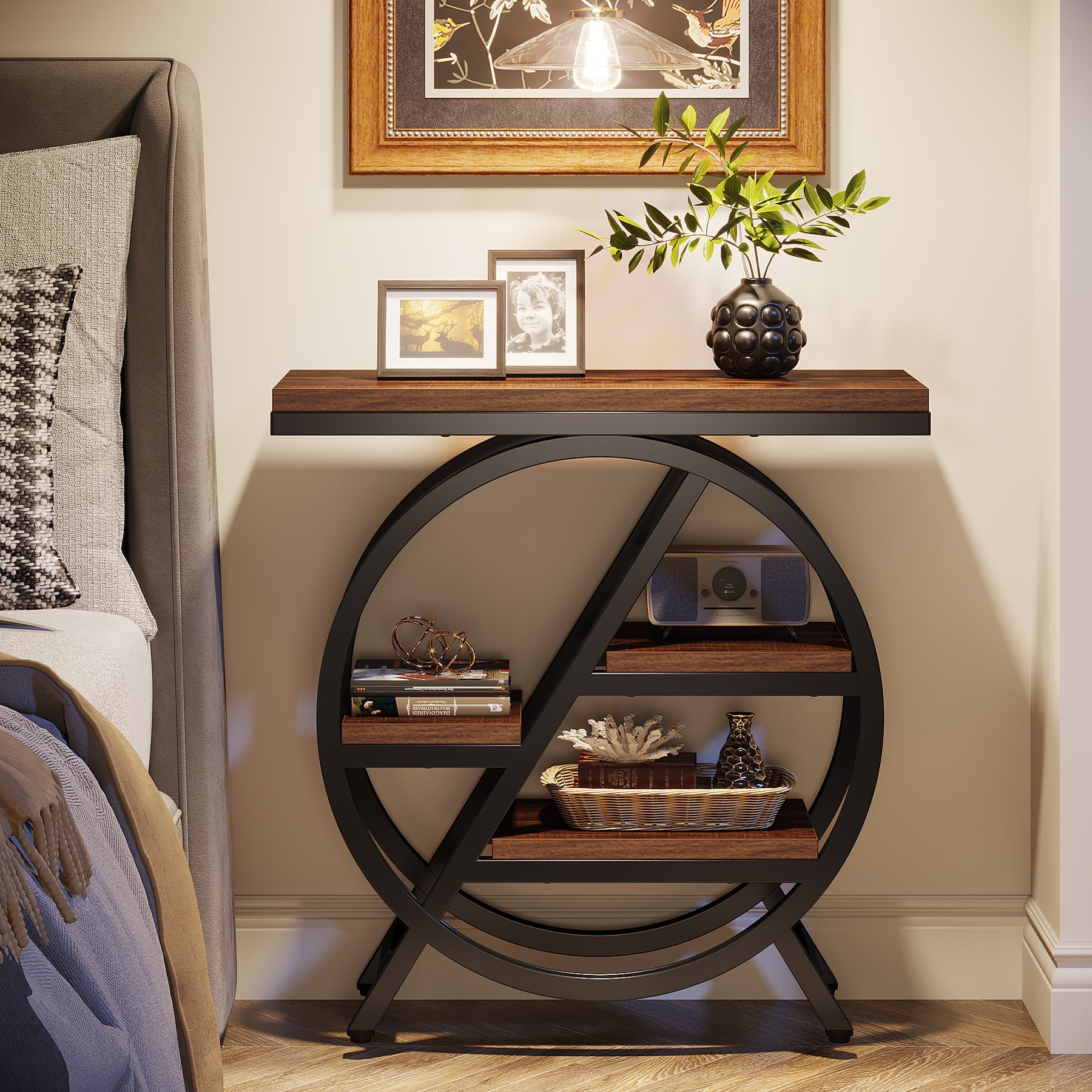 4-Tier End Table, Small Side Table Snack Table with Storage Shelves