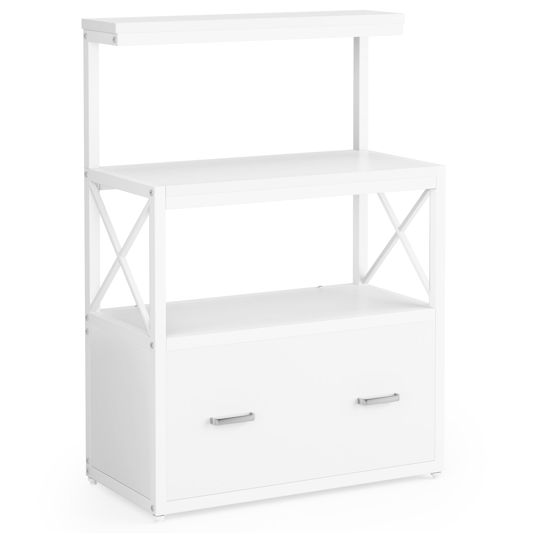 Lateral File Cabinet Printer Stand with Drawer & Shelves