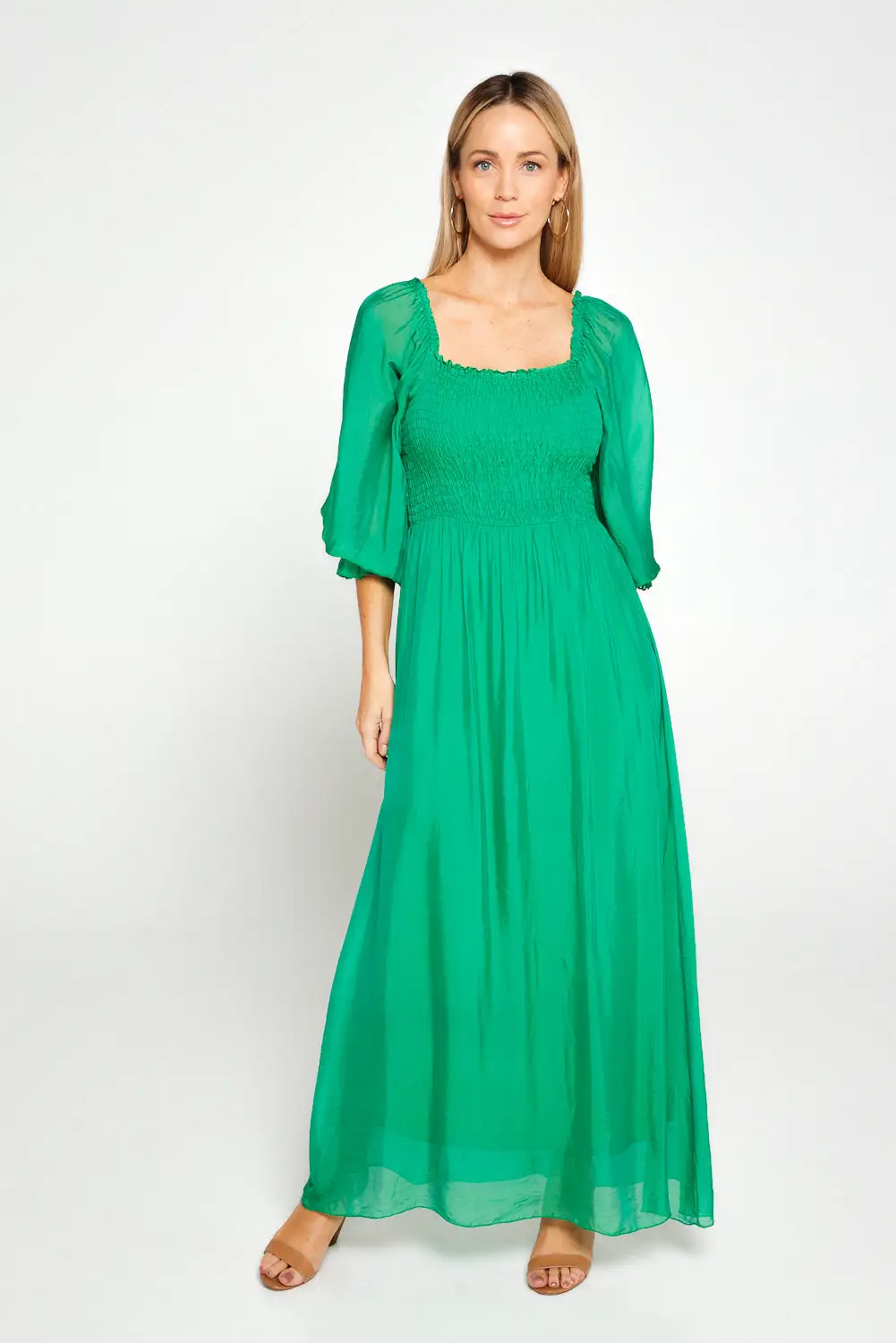Viviette Silk Dress - Emerald Green