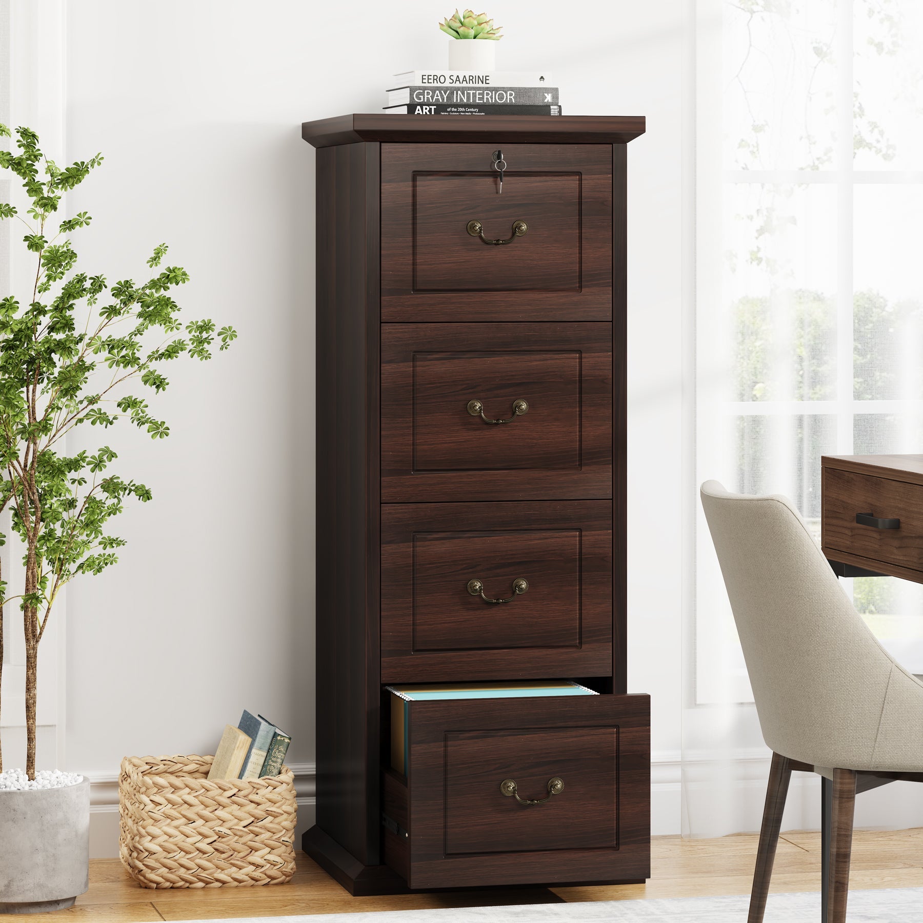 4-Drawer File Cabinet, Vertical Wood Filing Cabinet with Lock