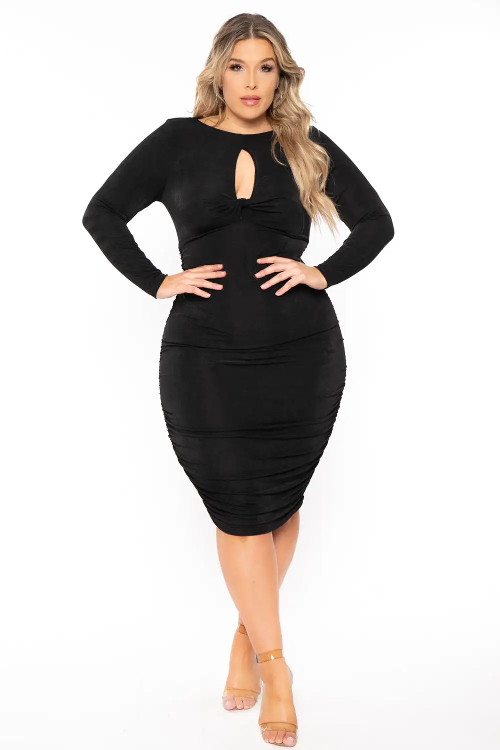 Plus Size Nilani Twist Front Midi Dress - Black