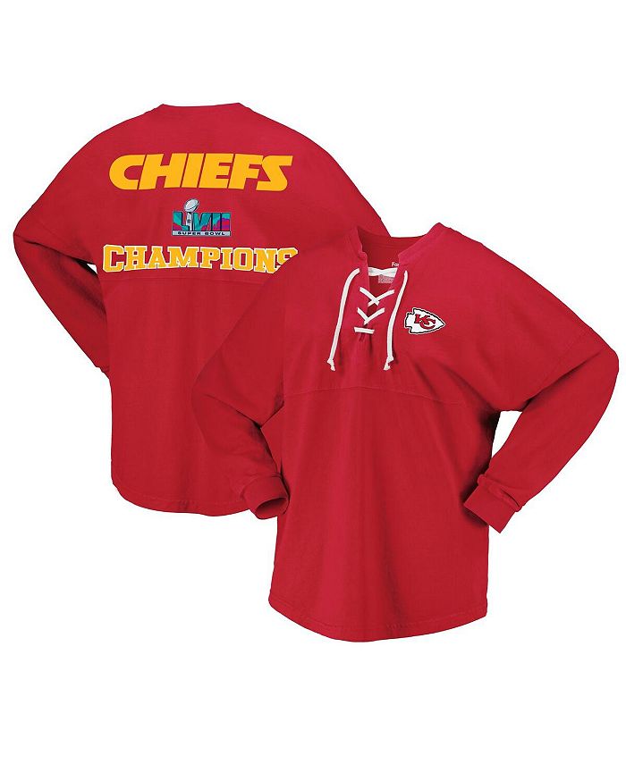 Women's Branded Red Kansas City Chiefs Super Bowl LVII Champions Lace-Up Long Sleeve T-shirt