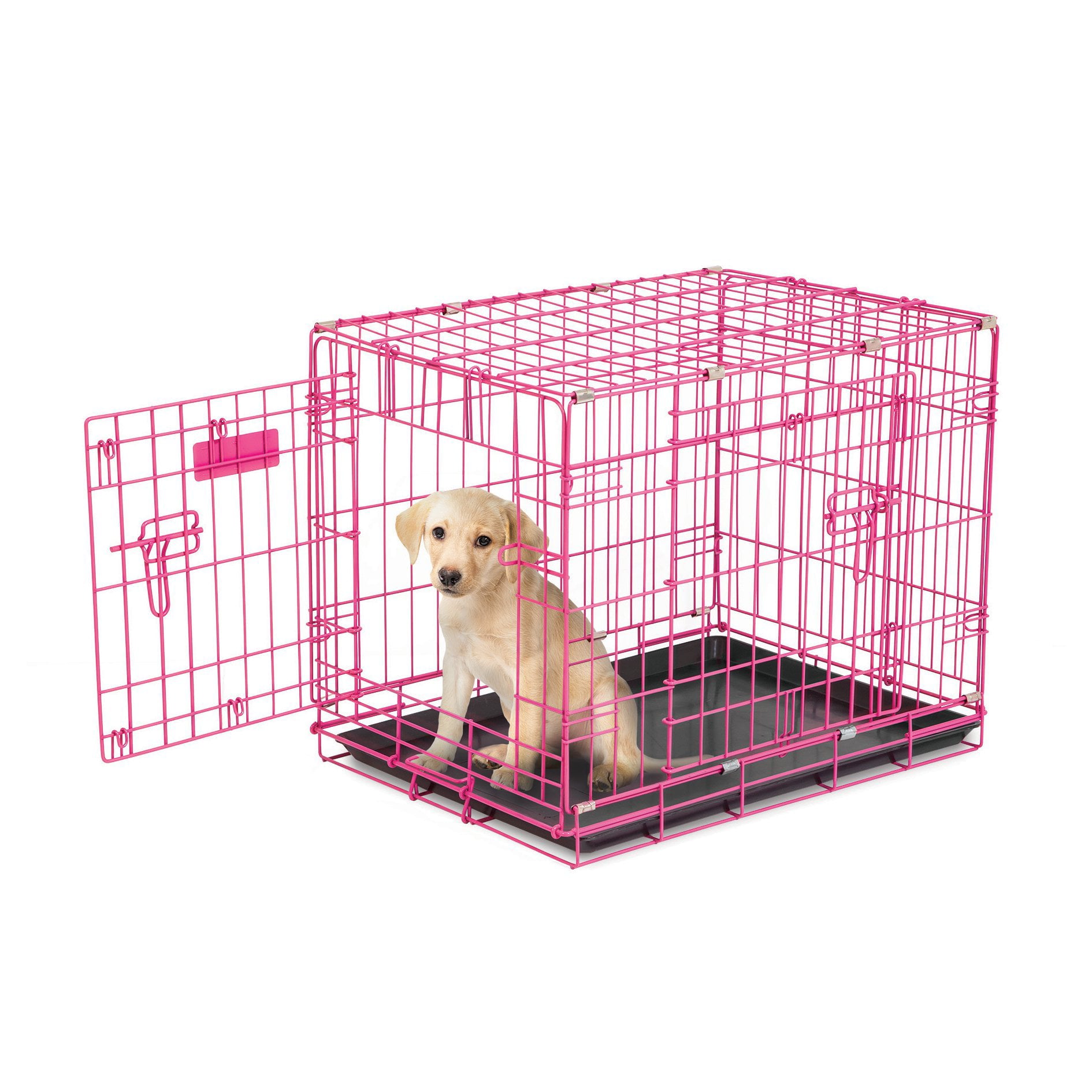 Petmate 24 Inch Adjustable Puppy Dog 2 Door House Training Crate Kennel， Pink