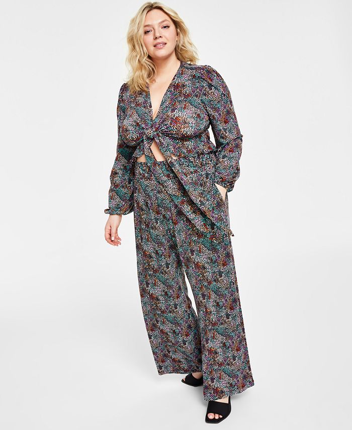 Plus Size Pull-On Smocked-Waist Wide-Leg Pants， Created for Macy's