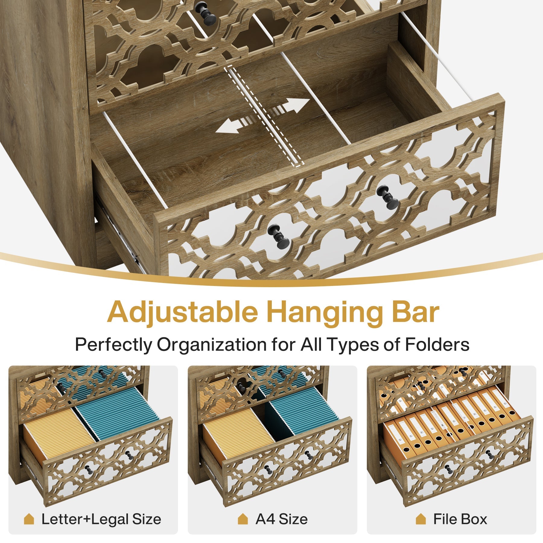 2-Drawer File Cabinet, Wooden Lateral Filing Cabinet with Mirrored Finish