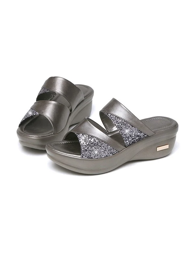 Glitter Shiny Panel Platform Heel Sandals