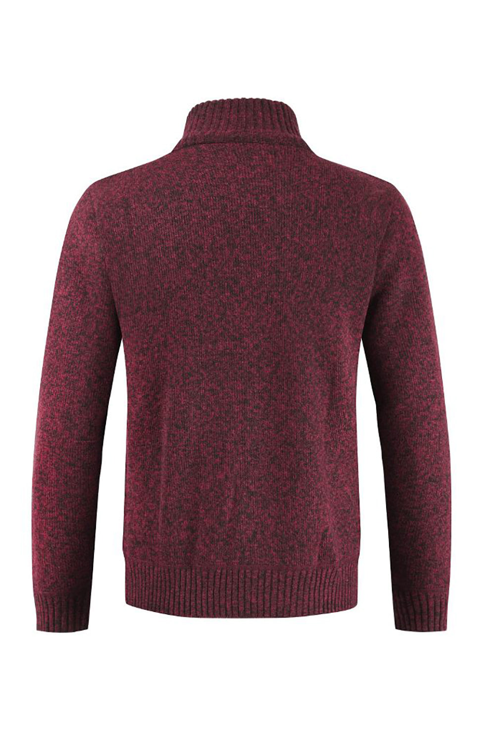 Burgundy Men's Casual Stand Collar Cardigan Zipper Cable Knitted Sweater