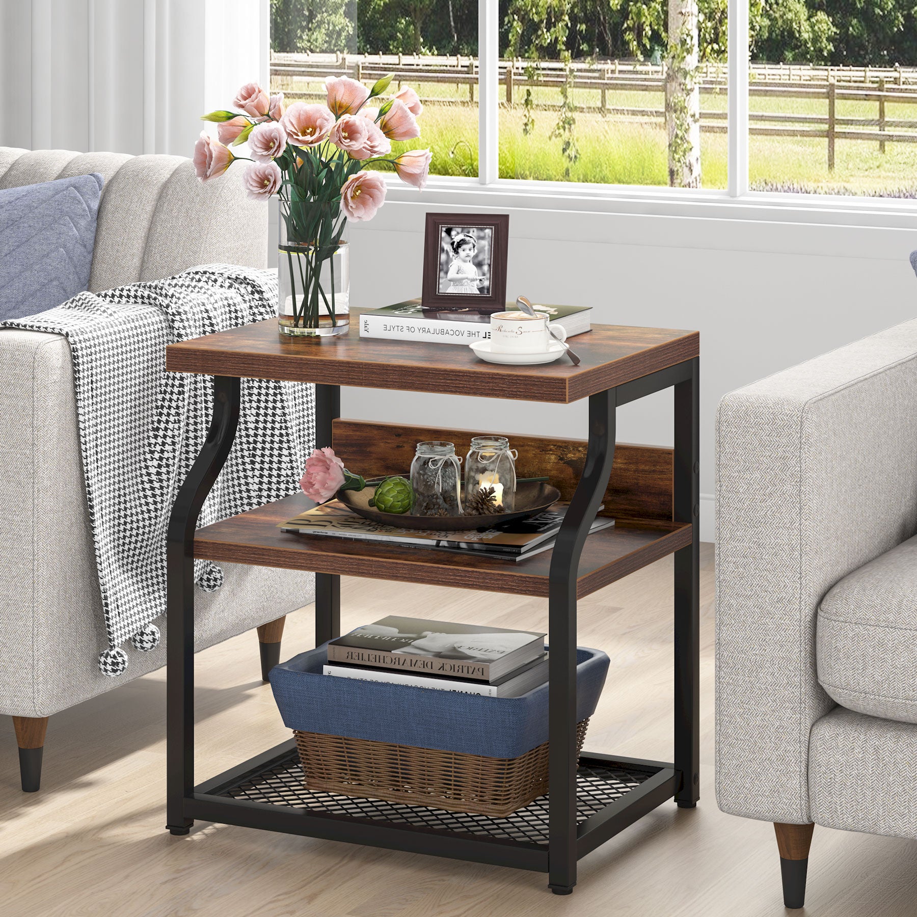 3-Tier End Table Side Table Nightstand for Small Space