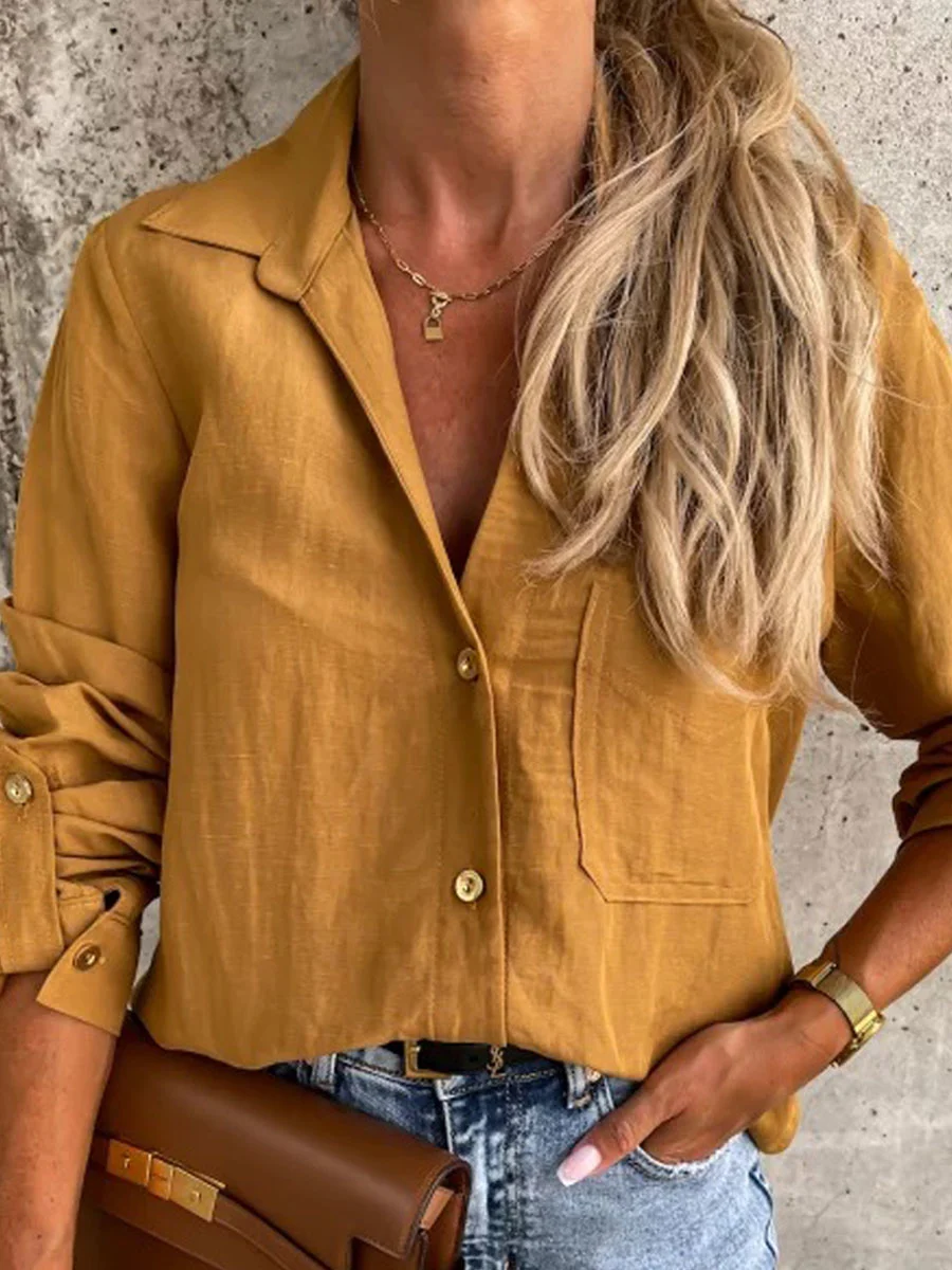 Casual Loose Solid Color Long-sleeved Blouse