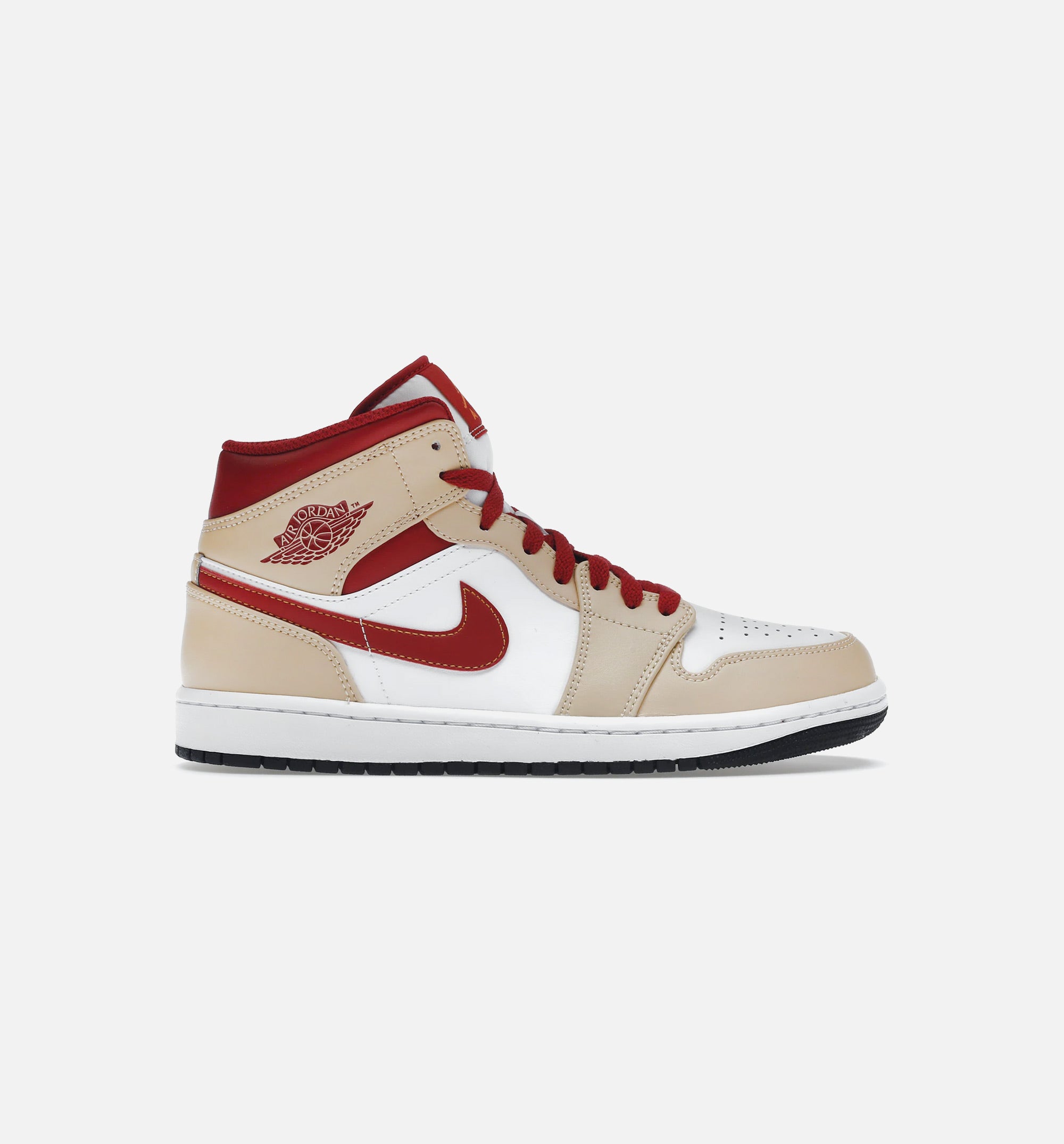 Air Jordan 1 Mid Light Curry Cardinal Mens Lifestyle Shoe - Beige/Red