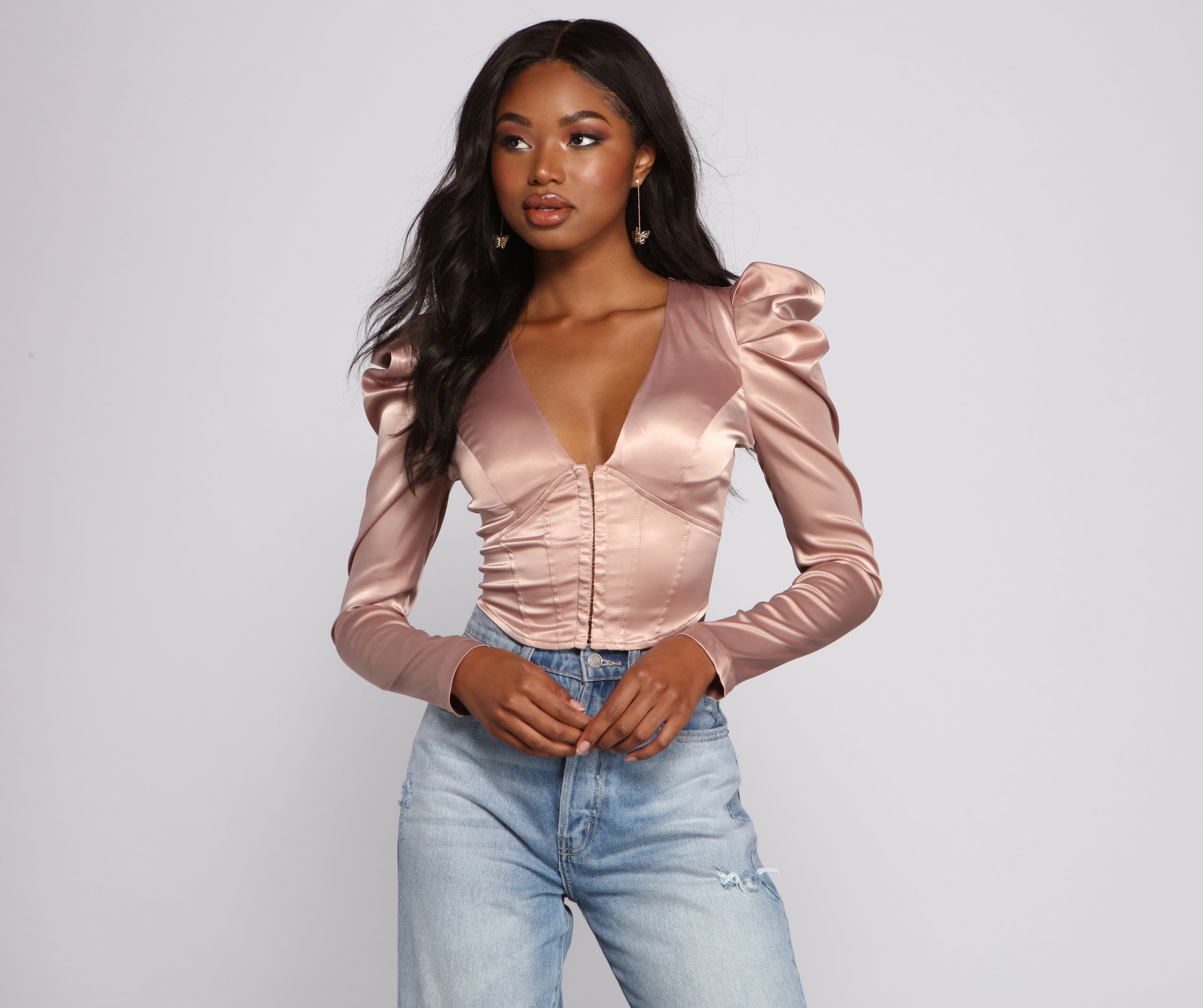 Spring satin puff sleeve corset top – keleshiskloset