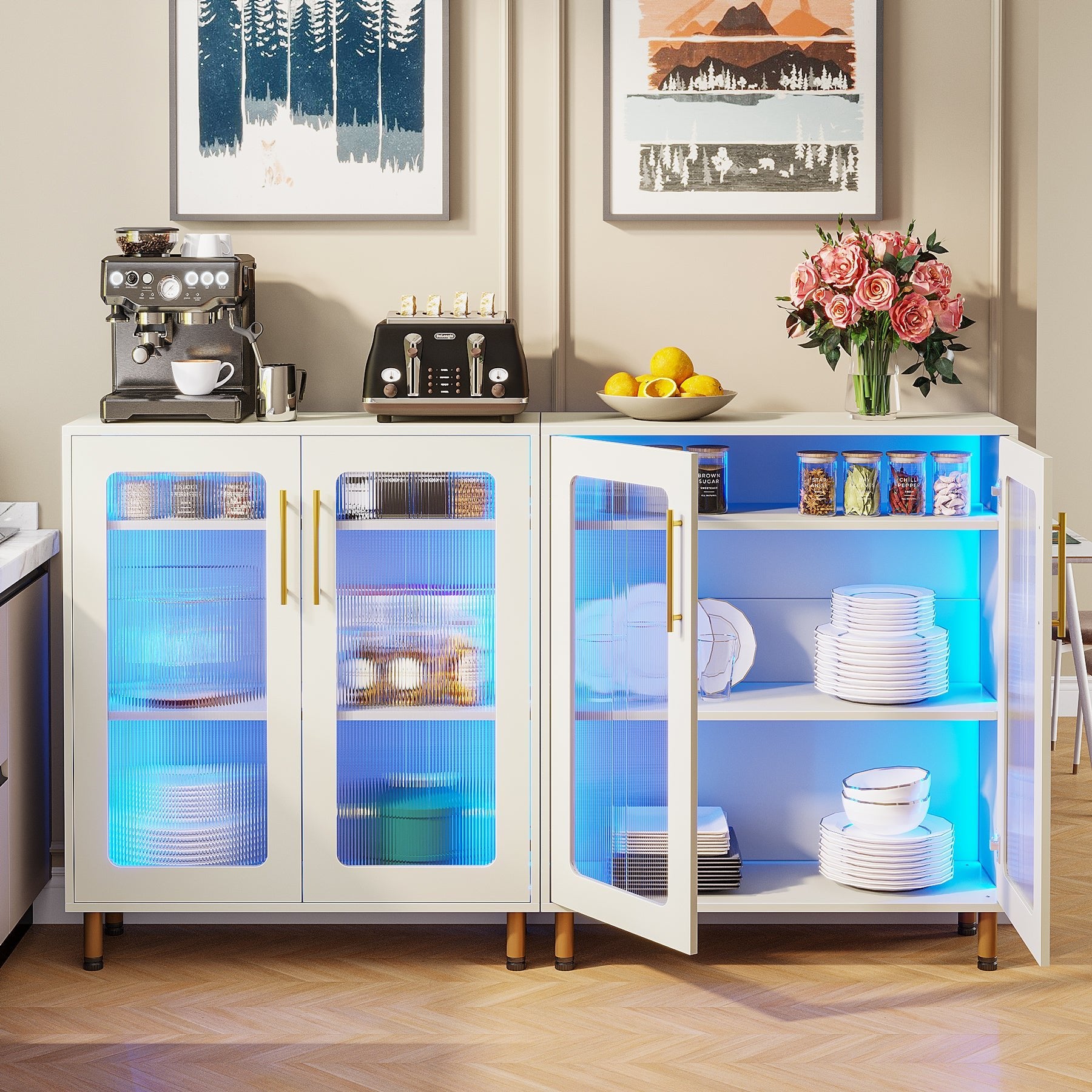 Modern Sideboard Buffet Storage Cabinet with LED Light & Acrylic Doors