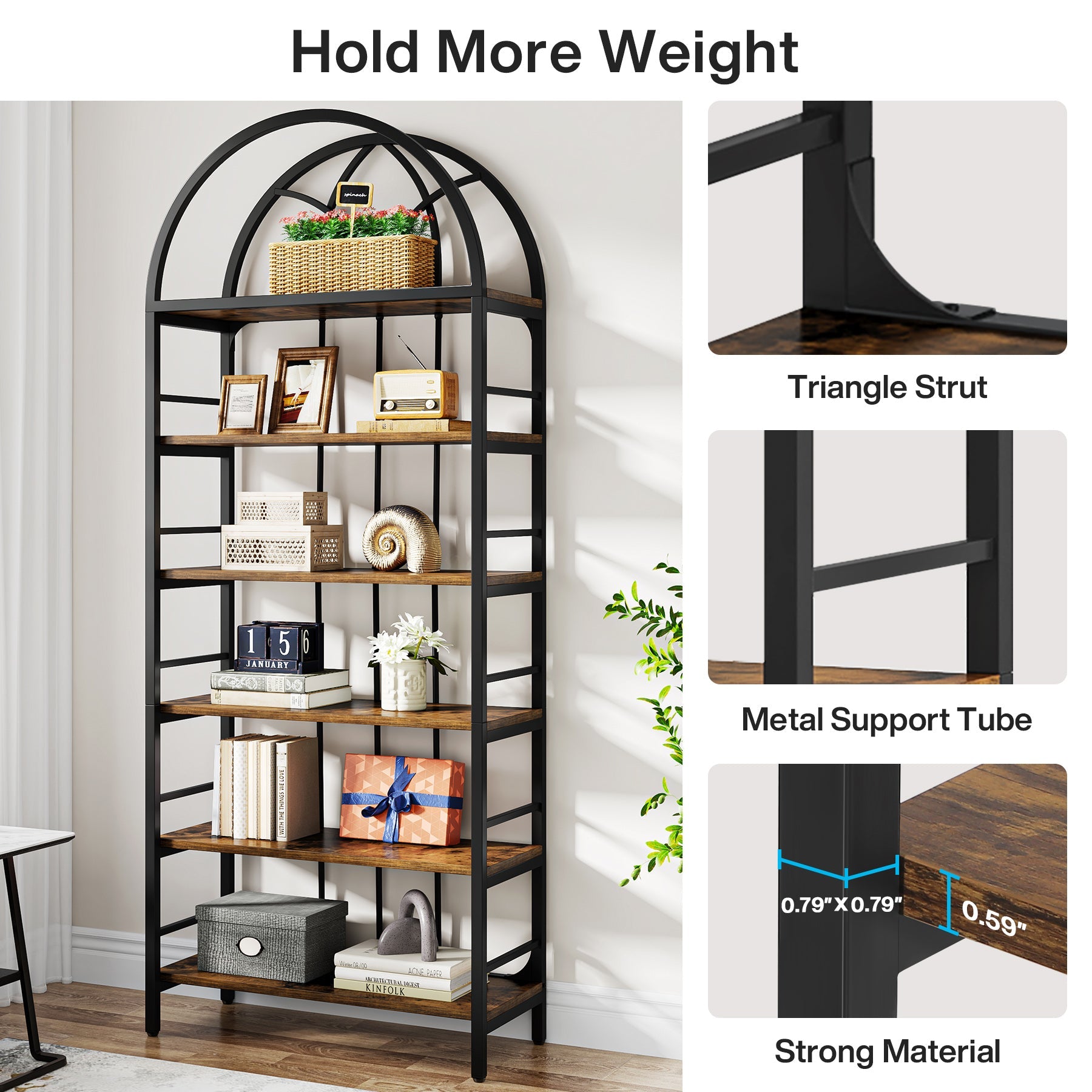 6-Tier Arched Bookshelf, 78.7