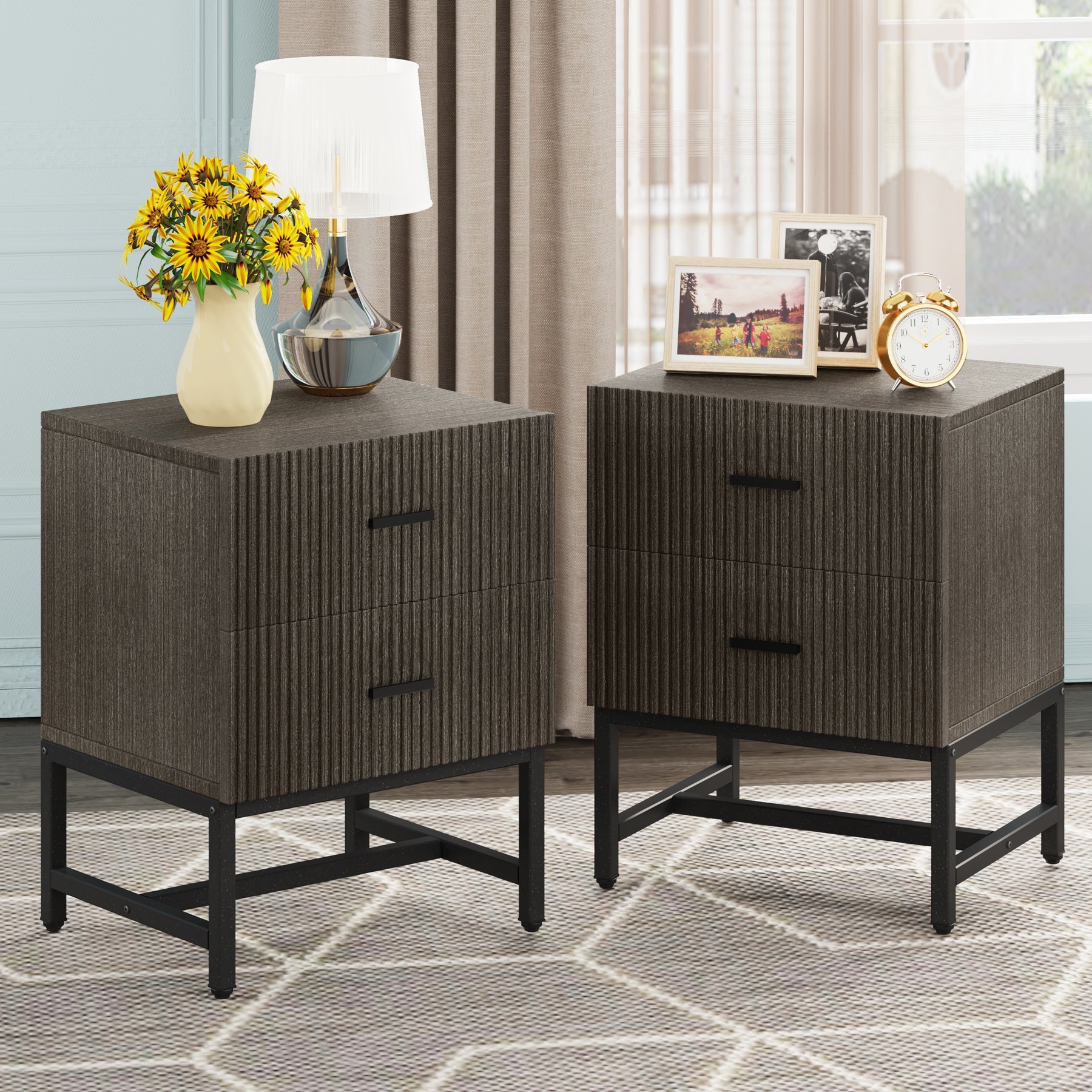 2-Drawer Nightstand, Modern Bedside End Table with Storage