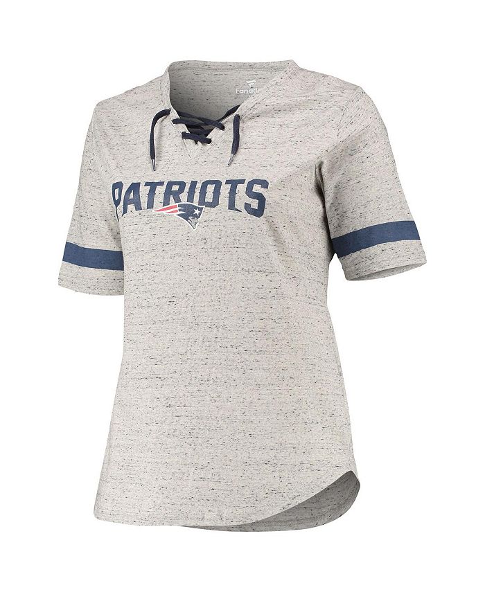Women's Heathered Gray New England Patriots Plus Size Lace-Up V-Neck T-shirt