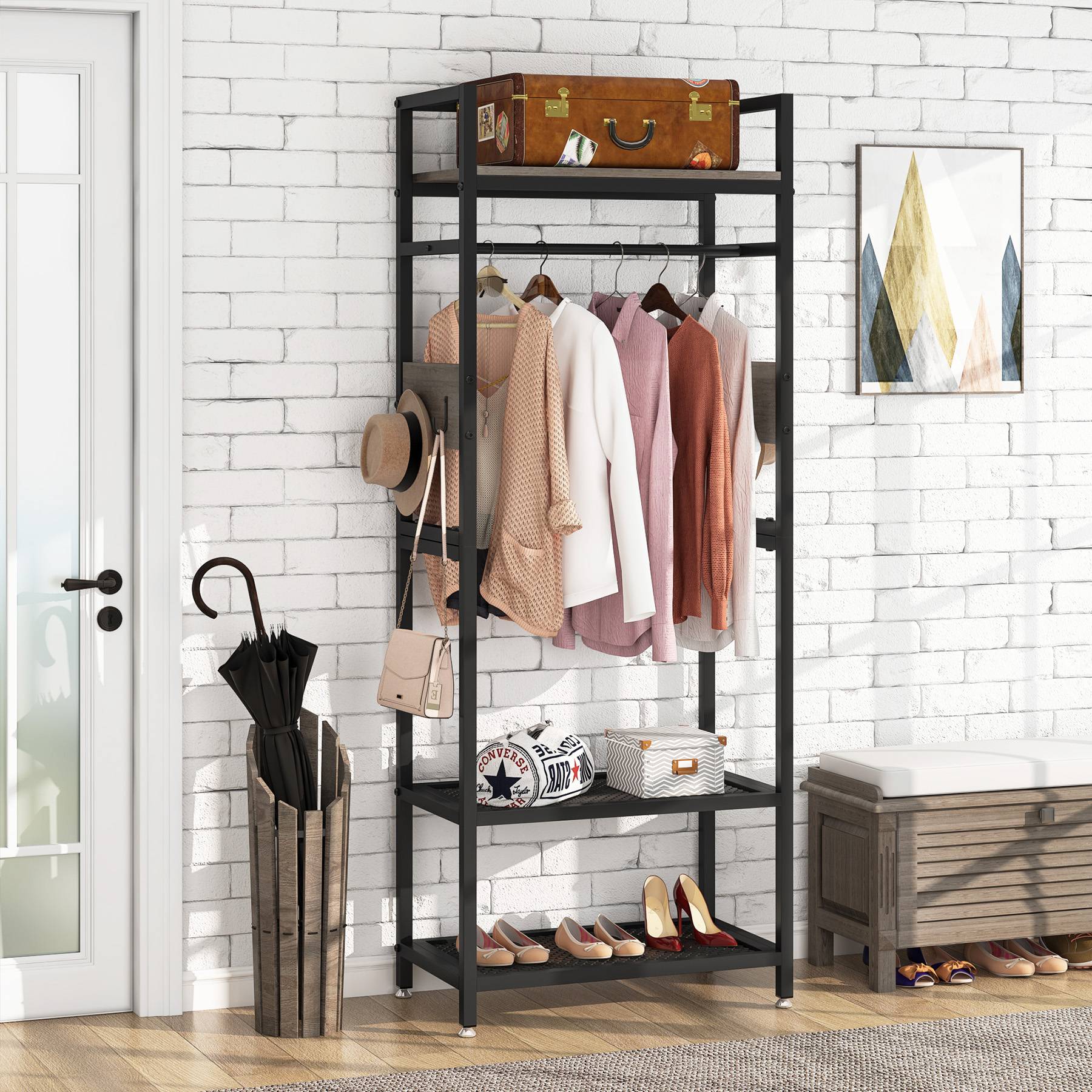 Freestanding Closet Organizer, Small Entryway Coat Garments Rack