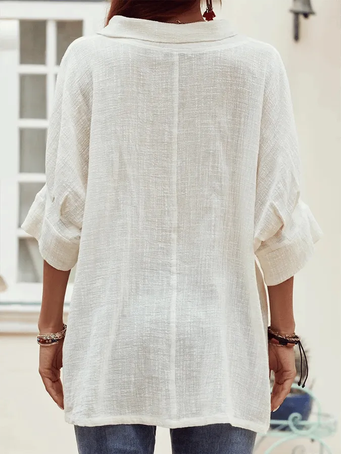 Women's Simple Cotton Linen Collar Loose Shirt