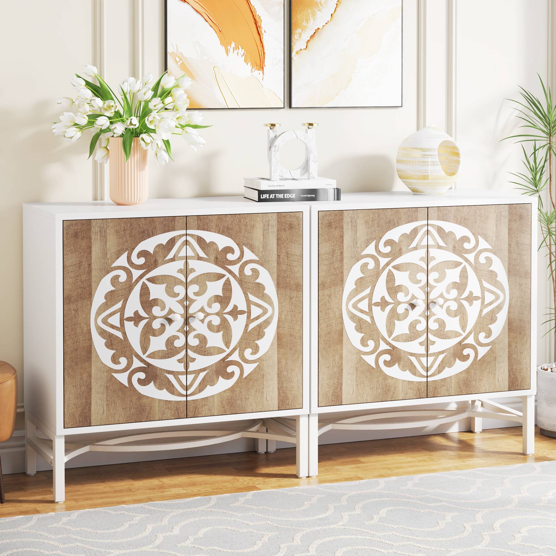 Sideboard Buffet, Accent Storage Cabinet with Adjustable Shelf and Doors