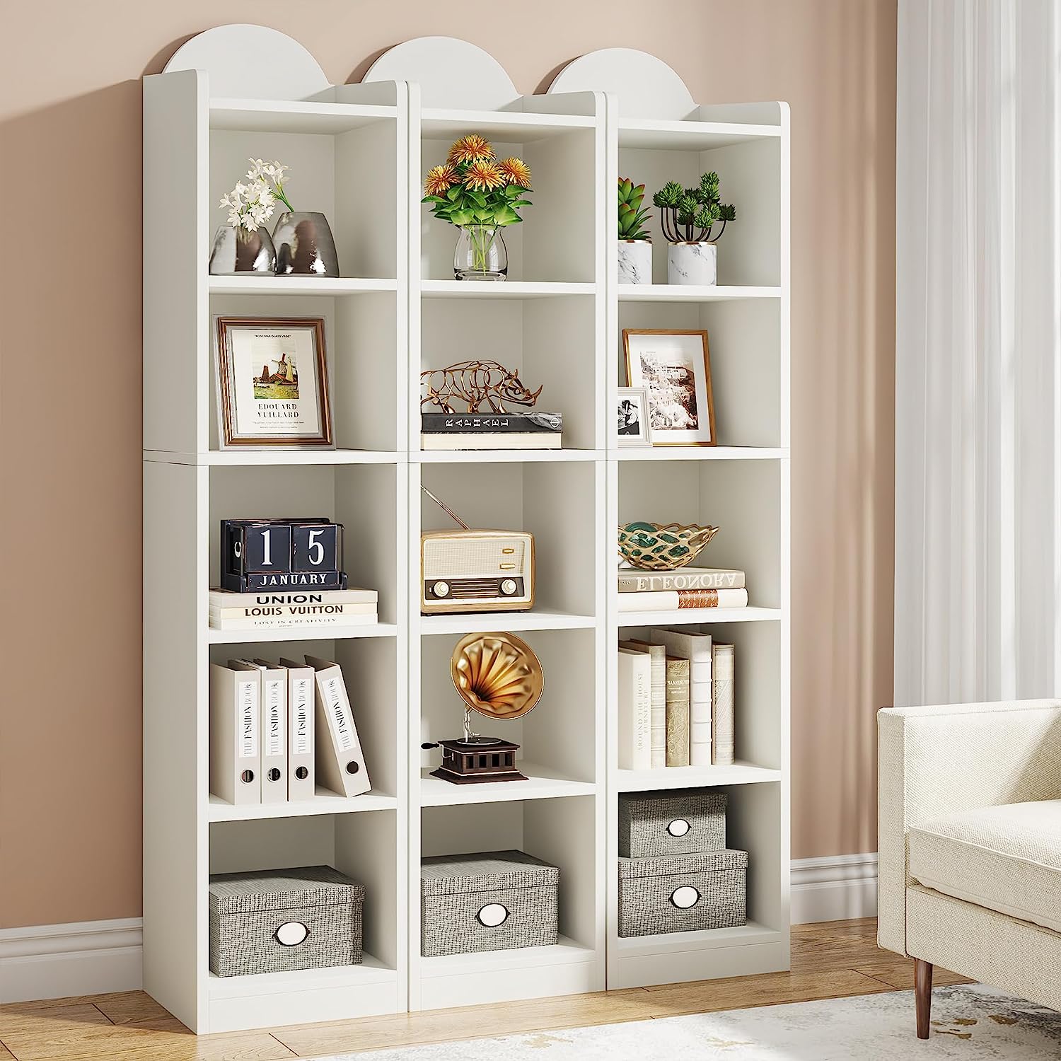 5 Cube Bookcase, Narrow 6-Shelf Storage Organizer Bookshelf