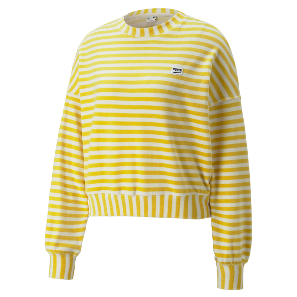 Downtown Velour Striped Crewneck Sweatshirt