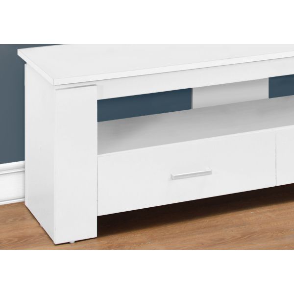 Tv Stand， 48 Inch， Console， Media Entertainment Center， Storage Drawers， Living Room， Bedroom， White Laminate， Contemporary， Modern