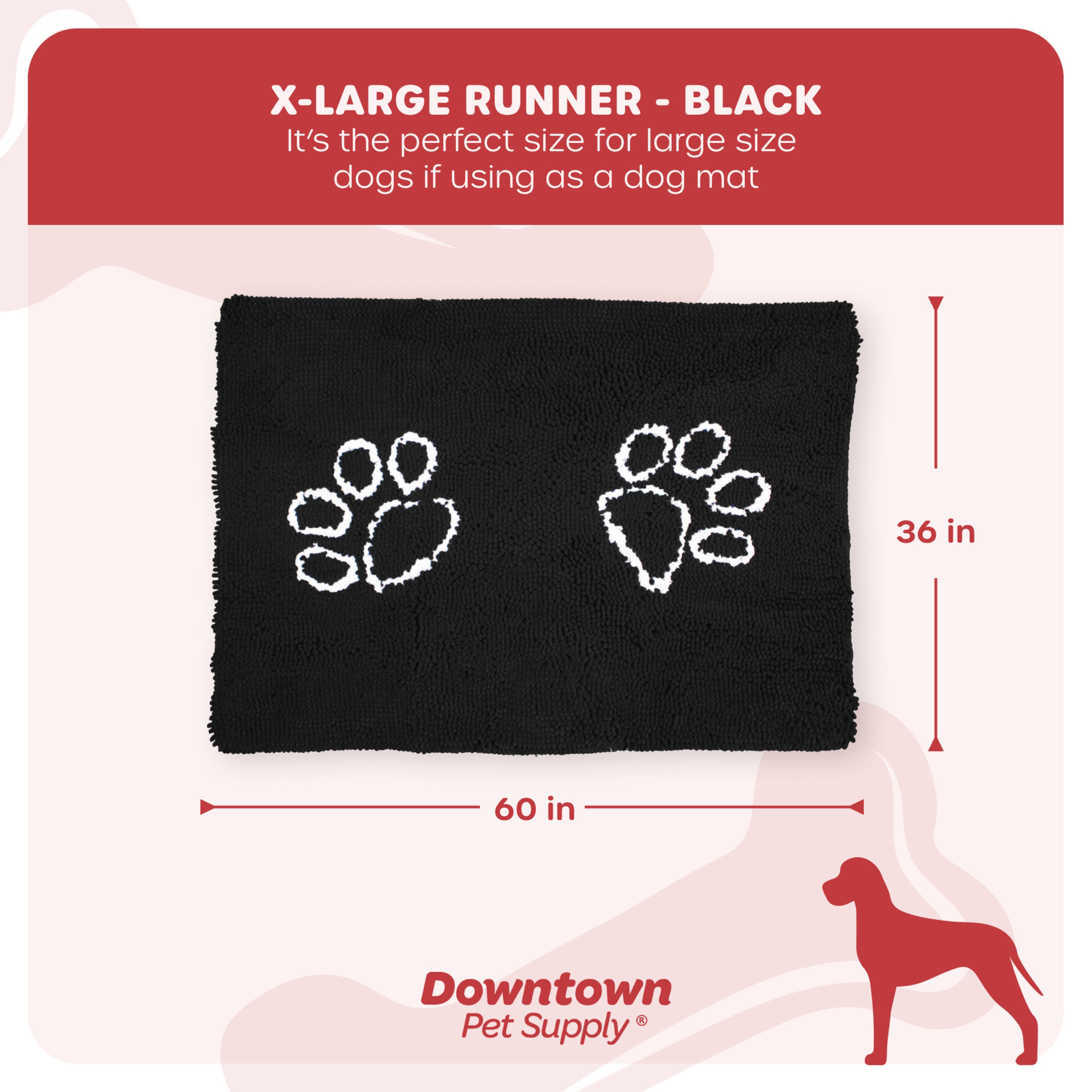 My Doggy Place Dog Mat for Muddy Paws， Washable Dog Door Mat， Black， Runner， XL