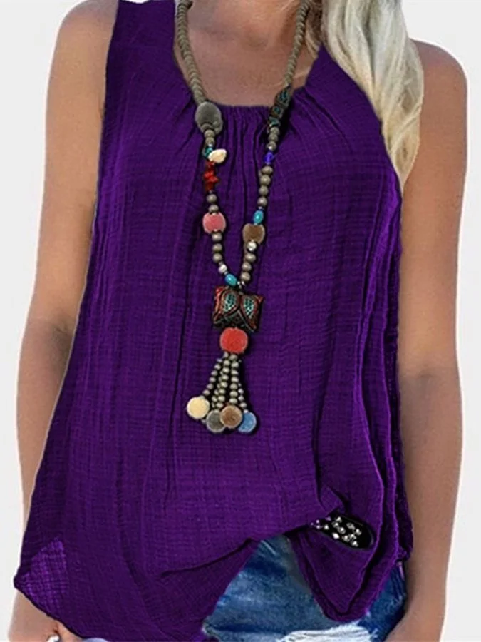 Women's Casual Solid Color Cotton Sleeveless Tank Top