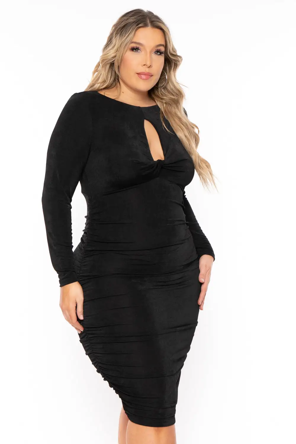 Plus Size Nilani Twist Front Midi Dress - Black
