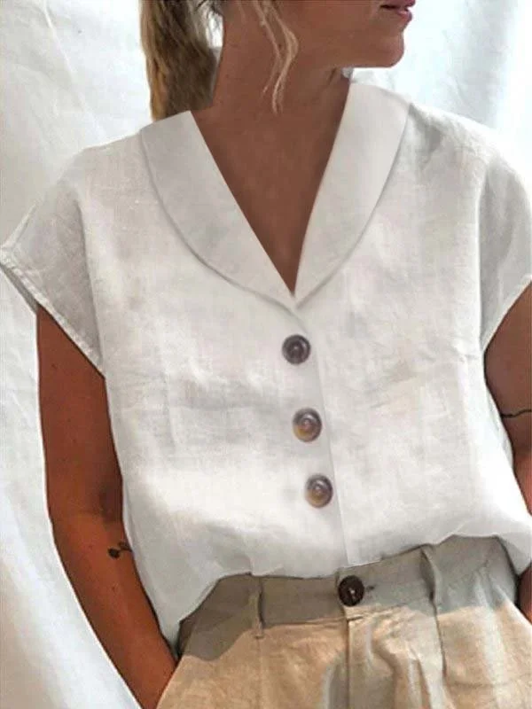 Women's Cotton Linen Casual Button-Up Shirt