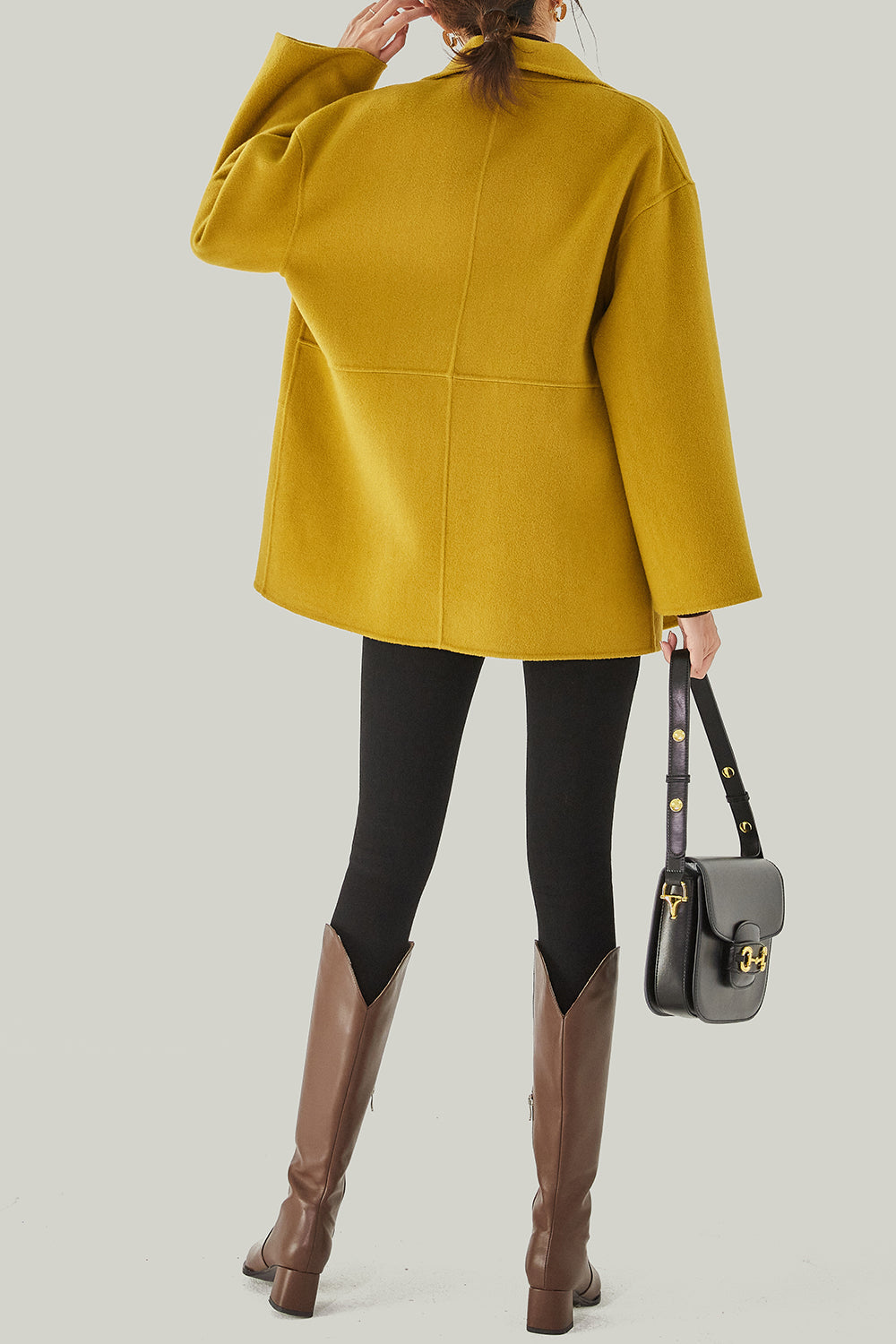 Ivory High Neck Buttons Wool Coat