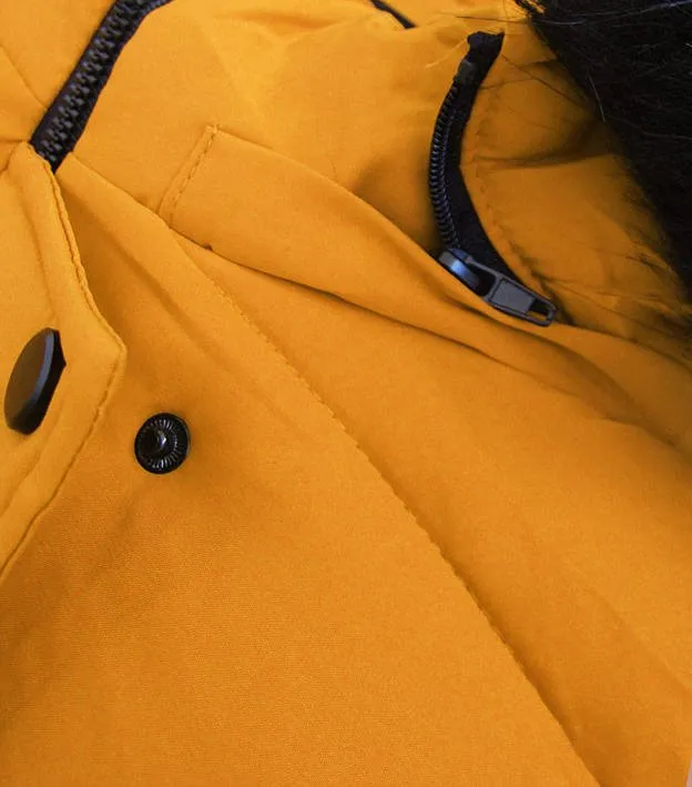 Ladies Short Winter Hooded Jacket Yellow