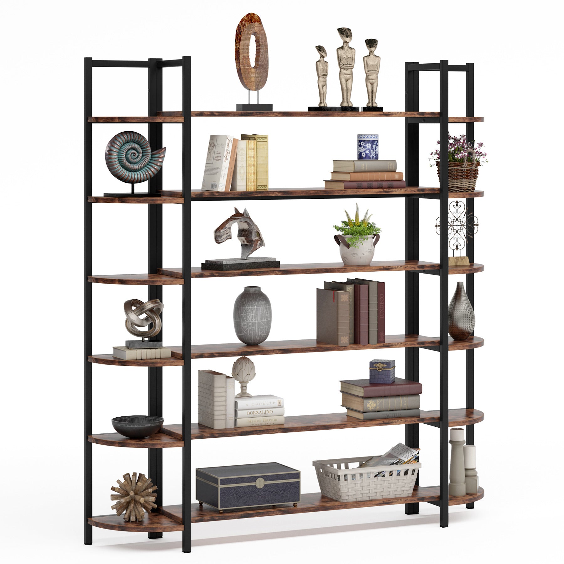 Triple Wide 6-Shelf Bookshelf, 6-Tier Large Etagere Bookcase