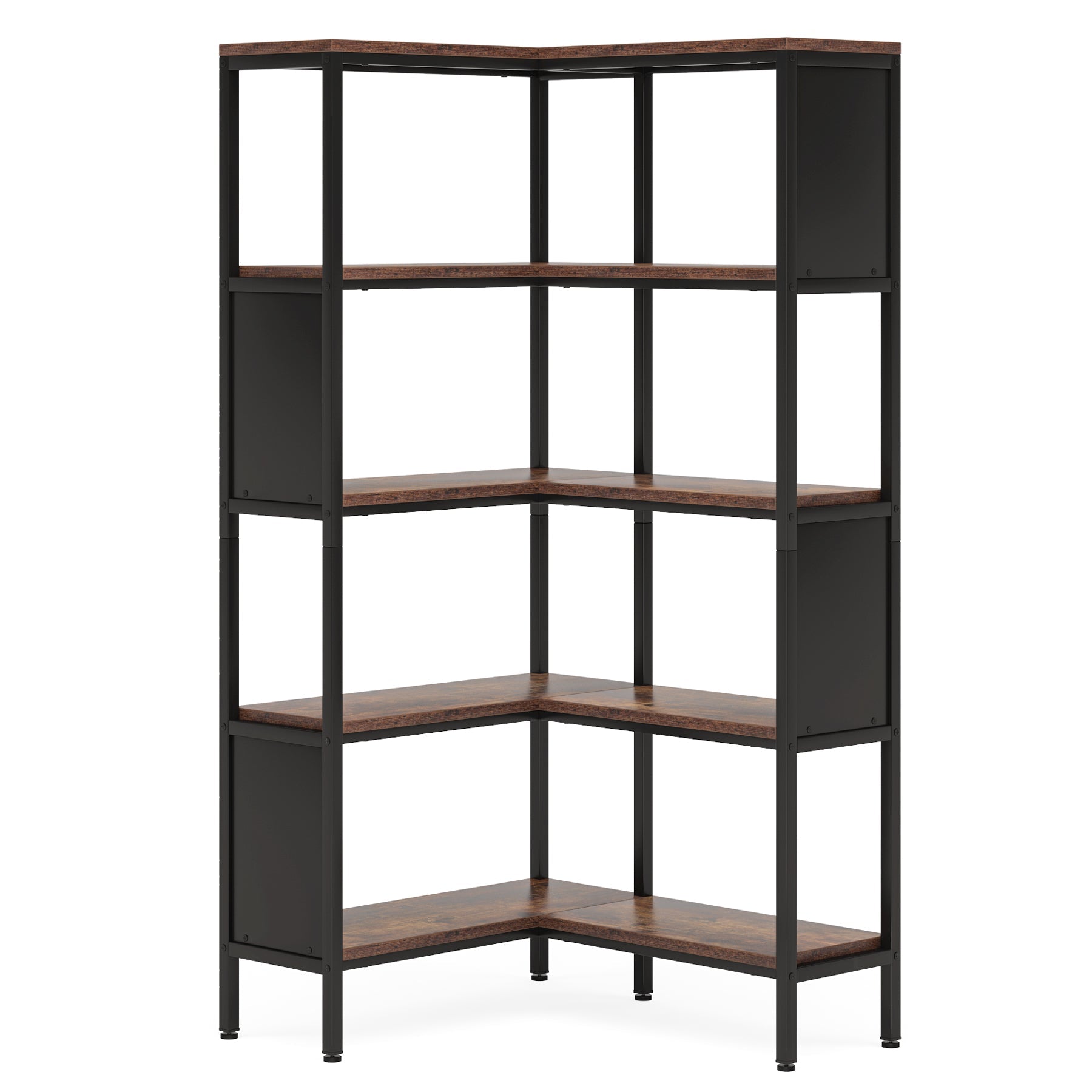 5-Tier Corner Bookshelf, Industrial L-Shaped Bookcase with Safety Baffles