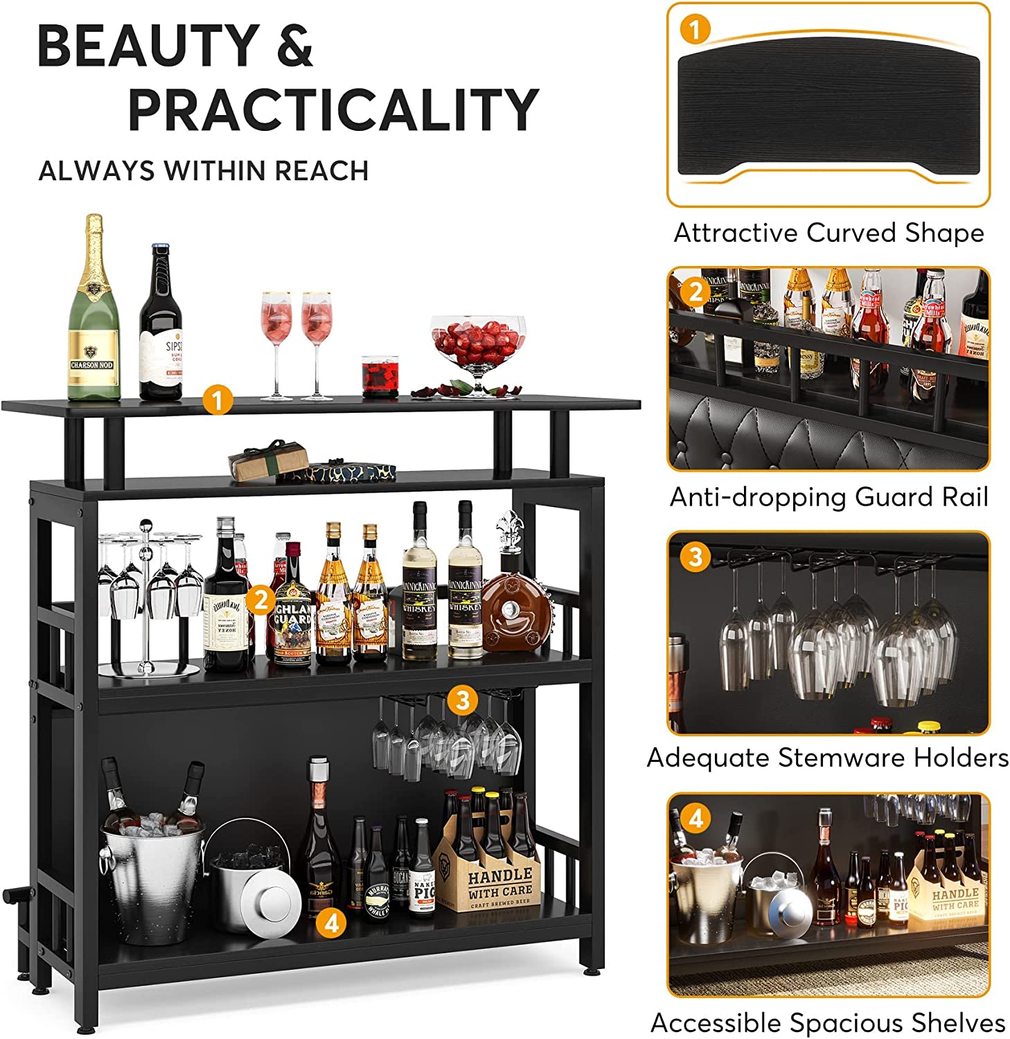 Bar Unit for Liquor, Home Entertainment Bar with Storage and Footrest