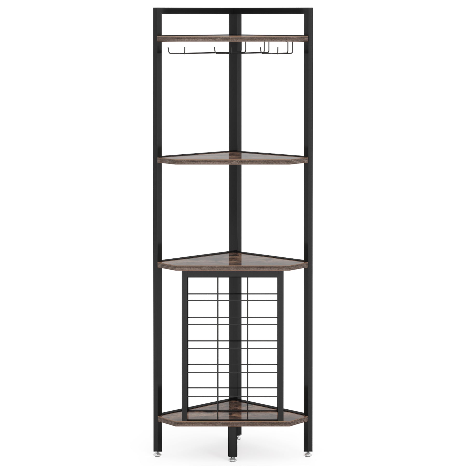 4-Tier Corner Wine Rack with Glass Holder & Storage Shelves