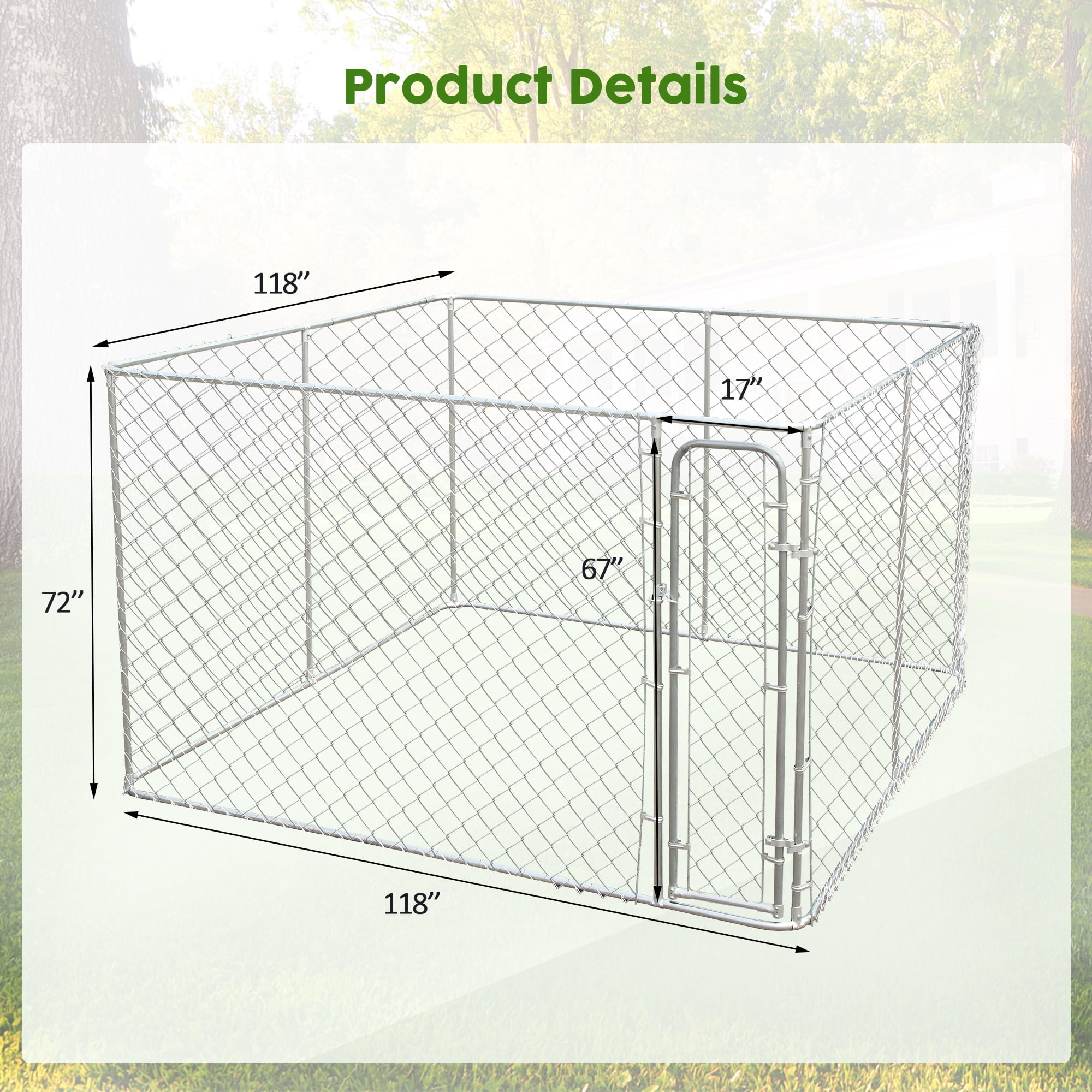 Coziwow 10 x 10 ft Outdoor Dog Kennel Dog Cage Enclosure Heavy Duty Chain Link for Large Dog W/ Door