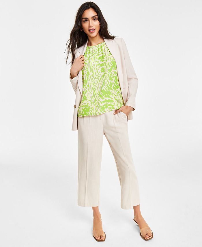 Women's Mid Rise Cropped Wide-Leg Linen-Blend Pants， Created for Macy's