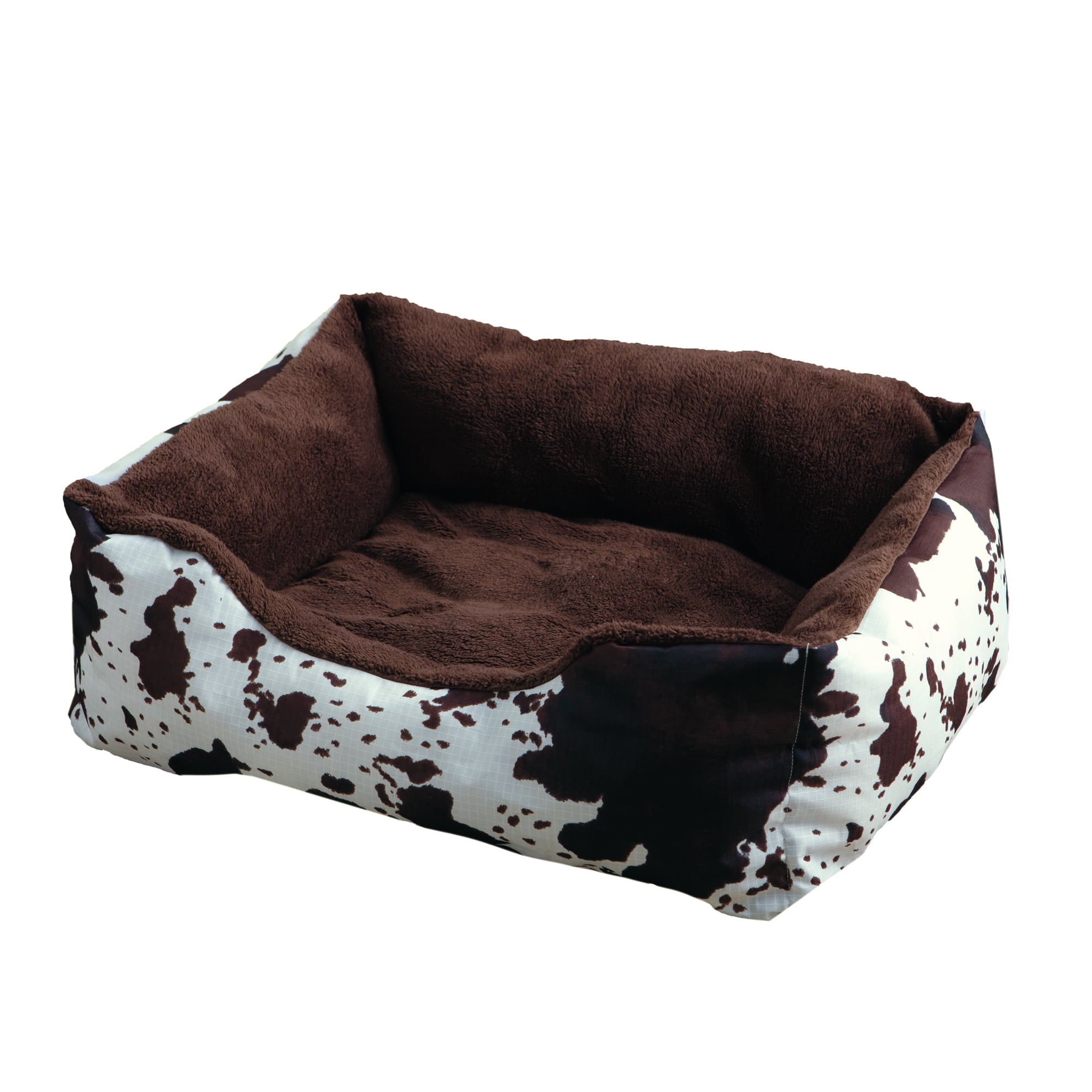 Chocolate Sherpa Lined Cowhide Dog Bed Small