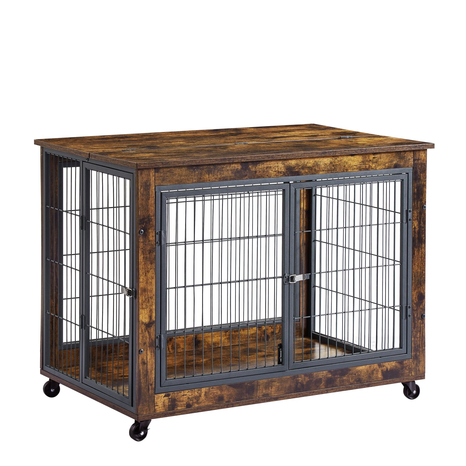 BATE Dog Crate for Small Medium Dogs， Furniture-Style Dog Kennel Cages with Wheels， Brown