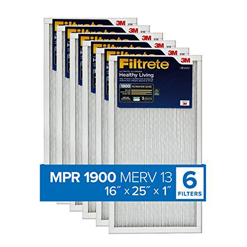 Filtrete 16x25x1， AC Furnace Air Filter， MPR 1900， Healthy Living Ultimate Allergen， 6-Pack (exact dimensions 15.69 x 24.69 x 0.78)