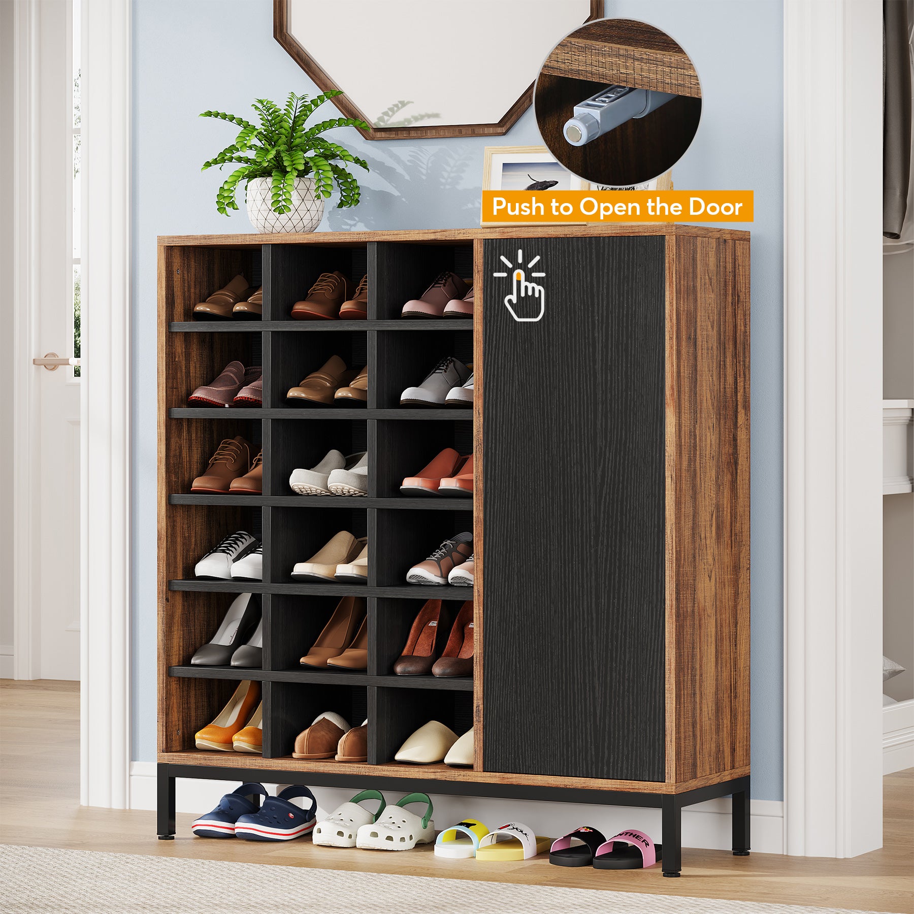 Industrial Shoe Cabinet, 6-Tier Shoe Rack with Doors & 23 Cubbies